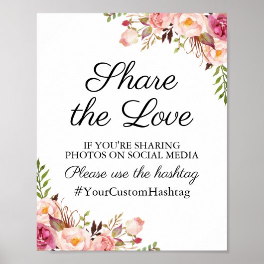 Poster Hashtag Mariage rose rustique Signer Partager l'am (Devant)