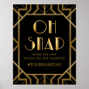 Poster Hashtag Wedding Sign Gatsby Art Deco
