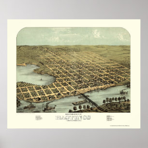 Poster Hastings, carte panoramique de manganèse - 1867