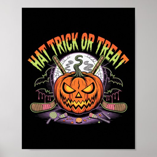 Poster Hat Trick Or Treat Ice Hockey Halloween Fun _1  (Devant)