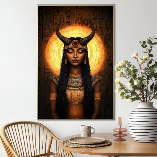 Poster Hathor Egyptienne Corned Goddess Gold Brown Art