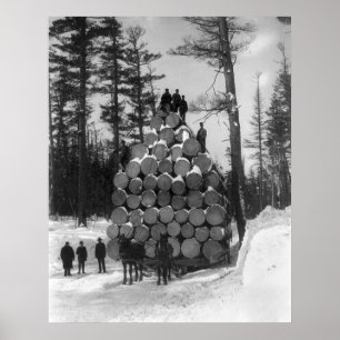 Poster Hauling Logs au Michigan, années 1890