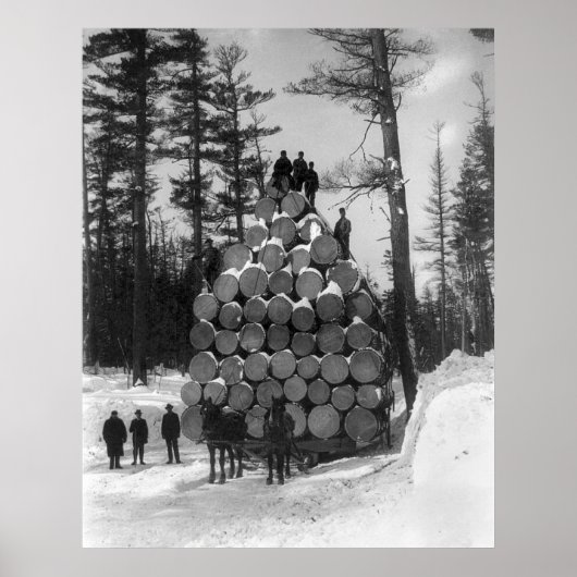 Poster Hauling Logs au Michigan, années 1890 (Devant)