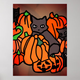 Poster Hauné avec soin : Chats et Citrouilles à Halloween
