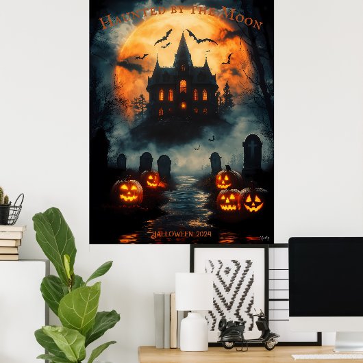 Poster Haunted Mansion Halloween avec Jack-O'-Lanterns (Bureau à domicile)