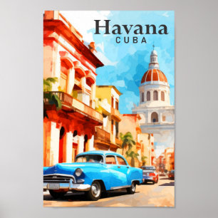 Poster Havana Cuba Aquarelle Peinture Voyage