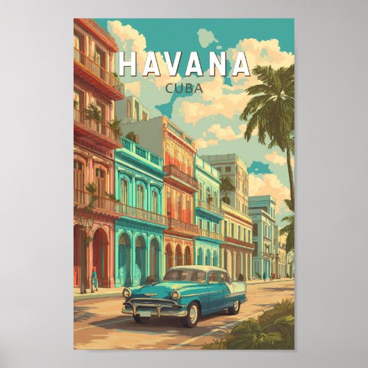 Poster Havana Cuba Illustration Voyage Art Vintage (Devant)