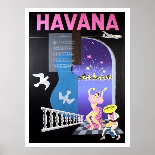 Poster Havane, Cuba, soirées dansantes, compagnie aérienn (Devant)