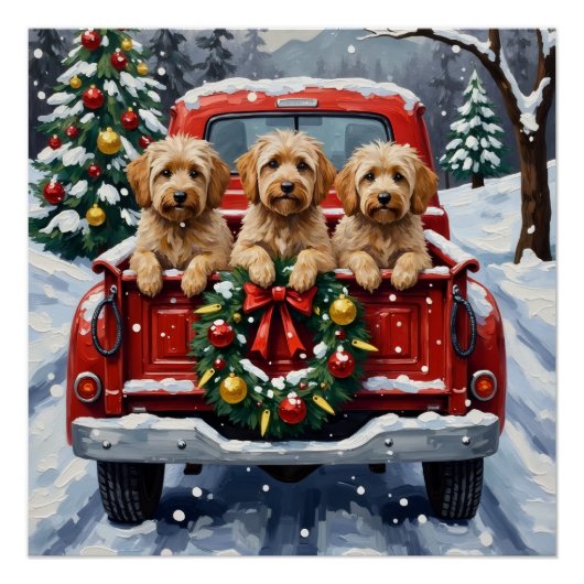 Poster Havanese Christmas Red Truck Holiday (Devant)