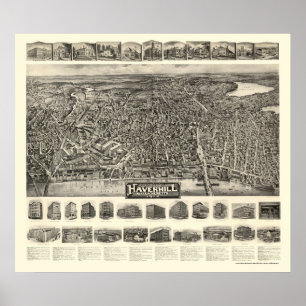 Poster Haverhill, MA Carte panoramique - 1914