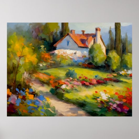 Poster Havre de floraison : Maison et jardin délicieux (Devant)