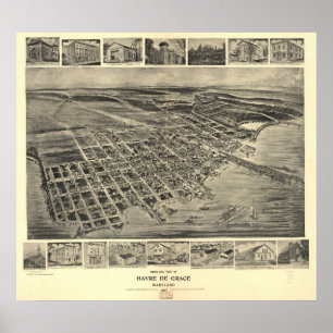 Poster Havre de Grace Maryland 1907 Antique carte panoram