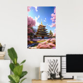 Poster Havre floral, Temple japonais (Bureau à domicile)