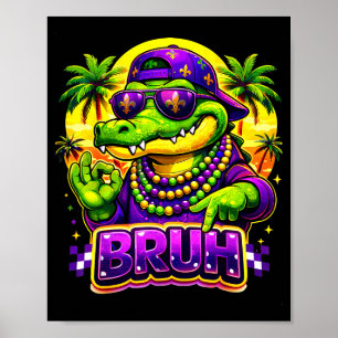 Poster Hawaïen Tropical Drôle Alligator Mardi Gras Bruh