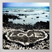 Poster Hawaii Black Sand Beach & Coral "Love" Heart Photo (Devant)