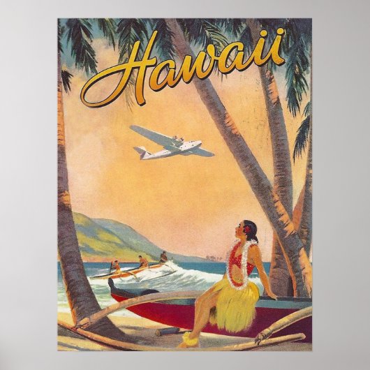Poster Hawaii, fille hula sur la côte tropicale, compagni (Devant)