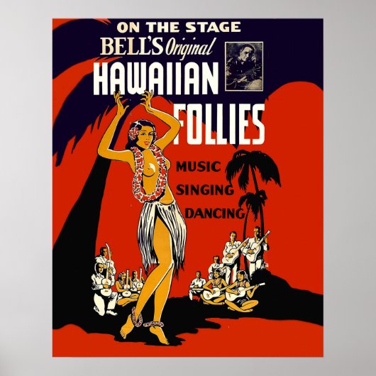 Poster Hawaii hula fille, danse traditionnelle, musique, (Devant)