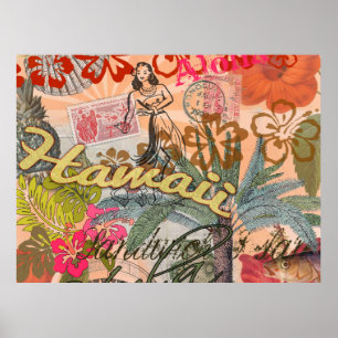 Poster Hawaii Hula Voyage Fleur Vintage