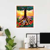 Poster Hawaii, île tropicale, sirène sous un grand arbre (Bureau à domicile)
