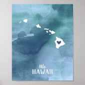 Poster Hawaii Map Aquarelle bleue Art personnalisé Imprim (Devant)
