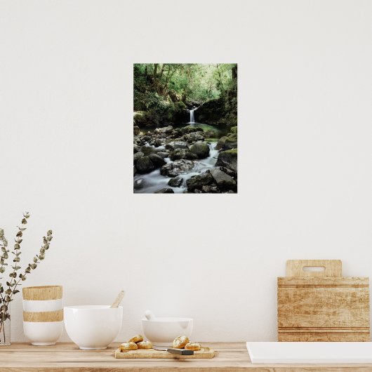 Poster Hawaii, Maui, Une cascade s'écoule dans Blue Pool (Cuisine)
