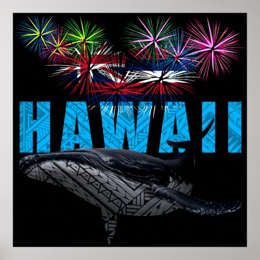 POSTER HAWAII NYE TRIBAL POLYNÉSIEN HUMPBACK FEU (Devant)
