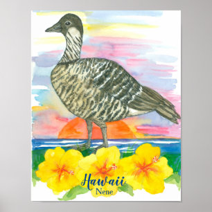 Poster Hawaii State Bird Nene Sunset Ocean