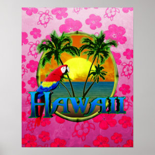 Poster Hawaii Sunset Pink Honu