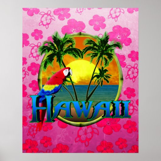 Poster Hawaii Sunset Pink Honu (Devant)