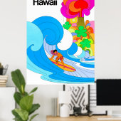 Poster Hawaii, Surf sur la grande vague, 60 illustration (Bureau à domicile)