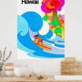 Poster Hawaii, Surf sur la grande vague, 60 illustration (Cuisine)