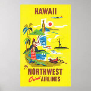 Poster Hawaii - Vol Northwest Orient Airlines