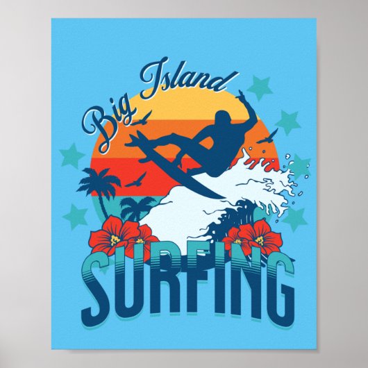 Poster Hawaiian Art Big Island Style Vintage Surf (Devant)