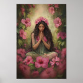 Poster Hawaiian Goddess Laka Pink Hibiscus Forest Art (Devant)