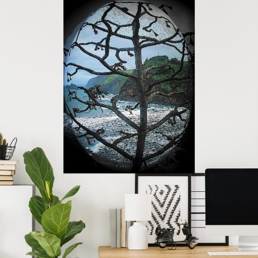 Poster Hawaiian Ocean Beach Tree Photo Spotlight (Bureau à domicile)