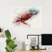 Poster Hawaiian sea Turtle Watercolor (Bureau à domicile)