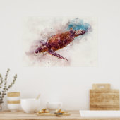 Poster Hawaiian sea Turtle Watercolor (Cuisine)