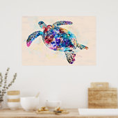 Poster Hawaiian sea Turtle Watercolor (Cuisine)