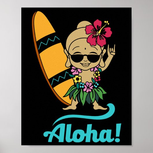 Poster Hawaiian Surfing Buddha Aloha Hawaii Beach Yoga (Devant)
