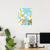 Poster Hawaiian white plumeria flower blue (Bureau à domicile)