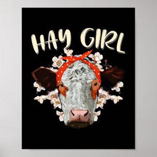 Poster Hay Girl Heifer Farmer Vache Bandana