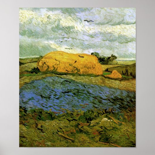 Poster Haystaches sous le ciel Rainy Sky Van Gogh Fine Ar (Devant)