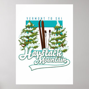 Poster Haystack Mountain Vermont USA logo du ski
