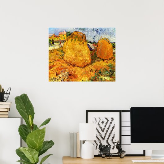 Poster Haystacks en Provence par Vincent van Gogh (Bureau à domicile)