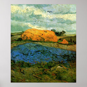 Poster Haystacks Under a Rainy Sky par Vincent van Gogh