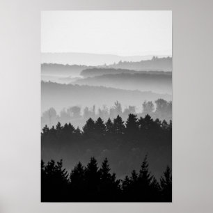 Poster Hazy Forest Hills Paysage noir et blanc Photo