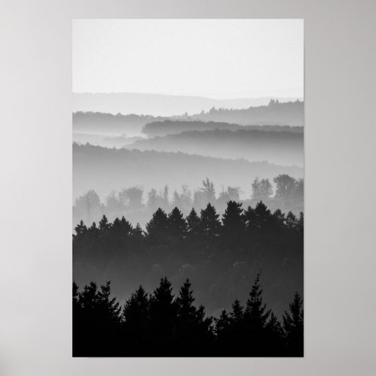 Poster Hazy Forest Hills Paysage noir et blanc Photo (Devant)