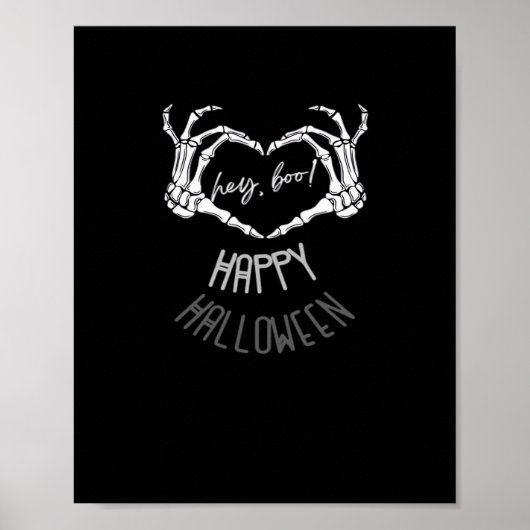 Poster Hé, Boo ! Happy Halloween Skeleton Hand Heart Clas (Devant)