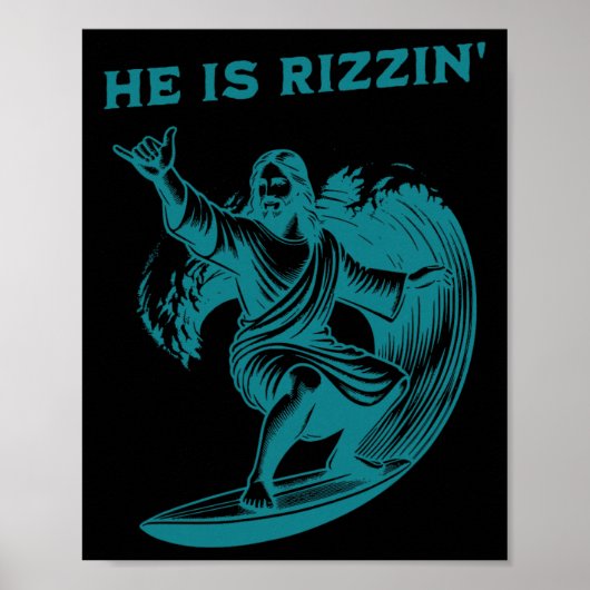 Poster He Is Rizzin Jesus Surfing Funny Retro Easter Vint (Devant)