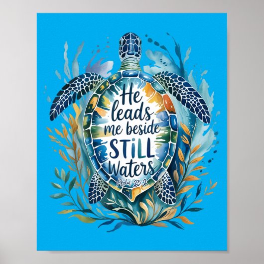 Poster He Leads Beside Waters Sea Turtle Psalm 23_2 Art (Devant)